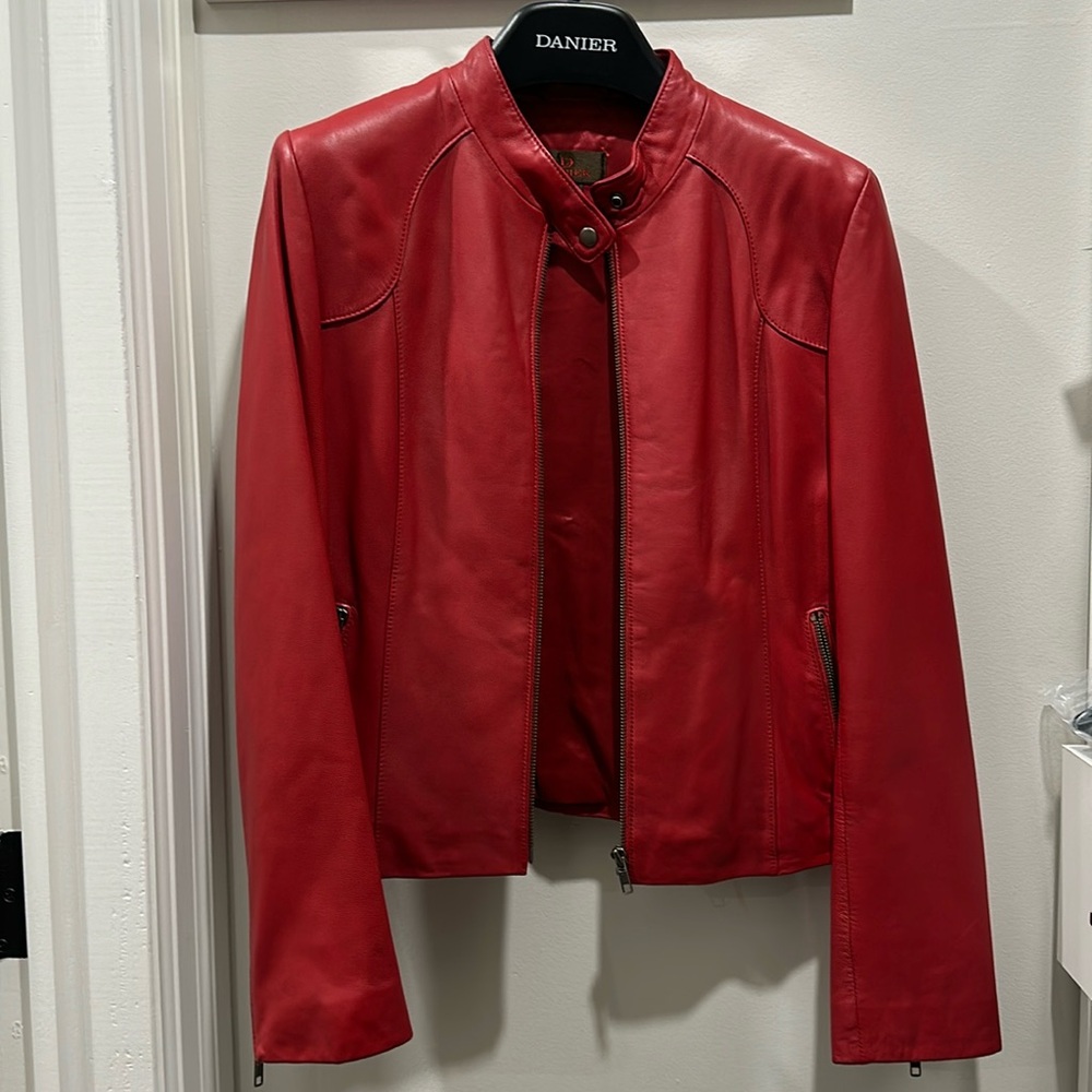 Red leather Danier leather jacket